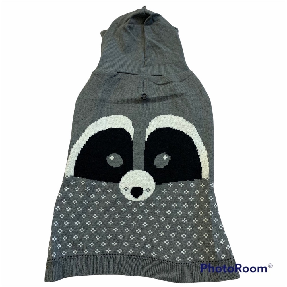 MARTHA Stewart Grey Raccoon Hooded Knit Sweater XL